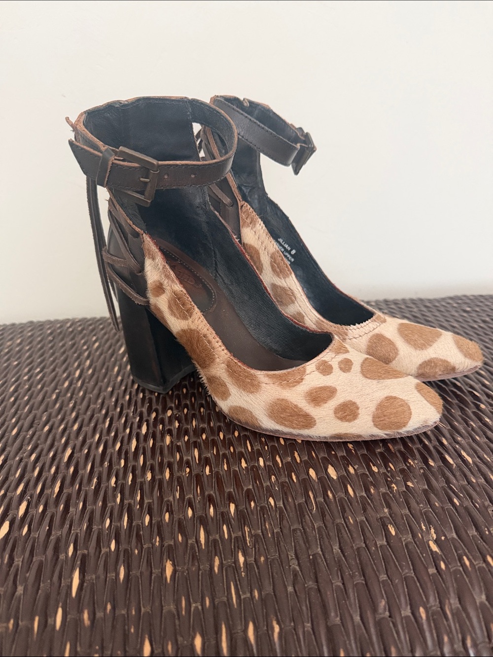 Freebird Jillian Leopard Print Ankle-Strap Block Heel Pumps - Brown